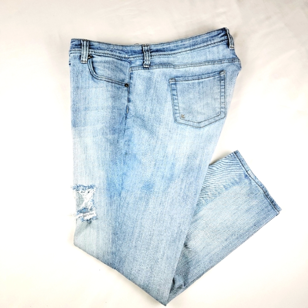 Kut Womens Plus Size 20W Stretch Distress Straight Leg Light Denim Blue Jeans